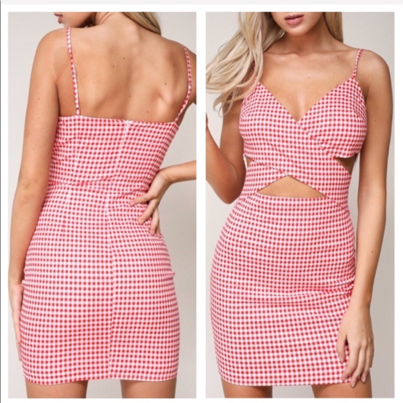 LAST ONE Gingham Cutout Mini Dress, Red Gingham - Picture 2 of 5